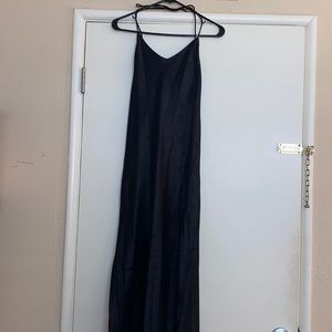 Silk black slip dress with slits